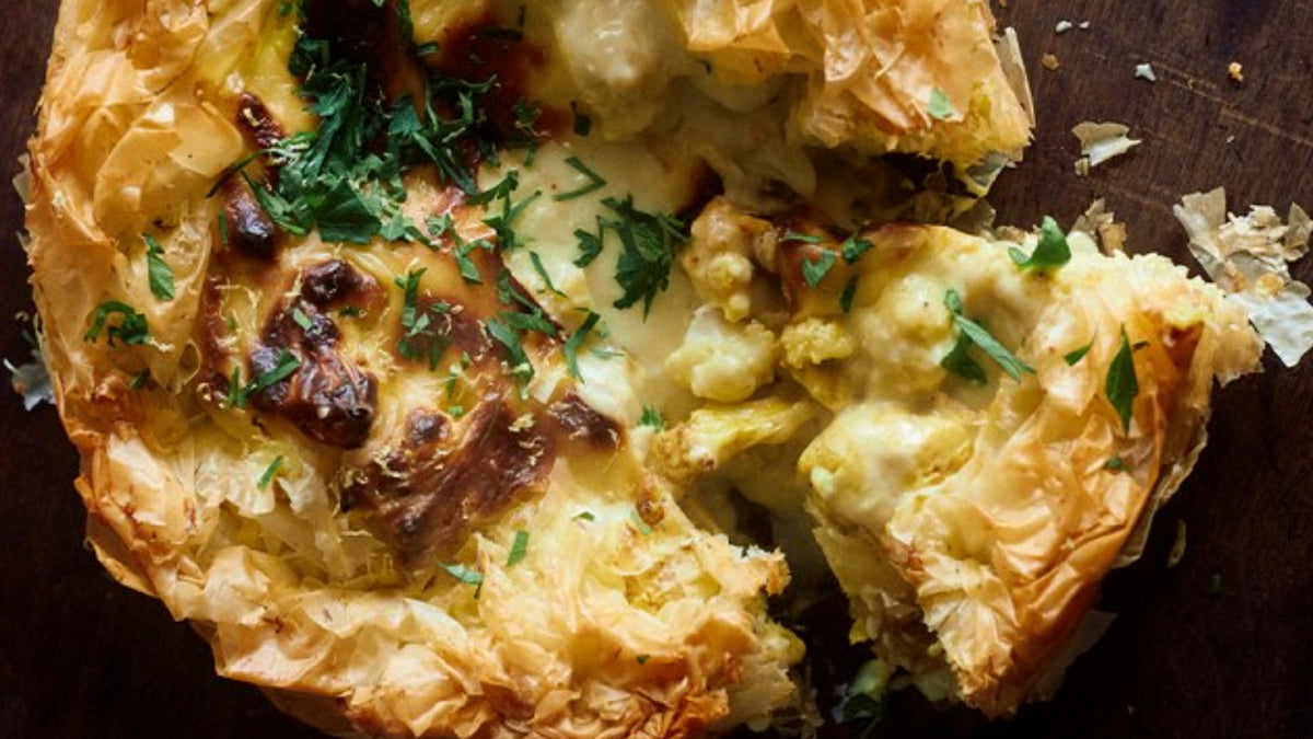 Curried Cauliflower Cheese Filo Pie (from Ottolenghi's 