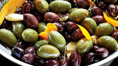 Warm Marinated Olives (from Ina Garten's "Cook Like a Pro")