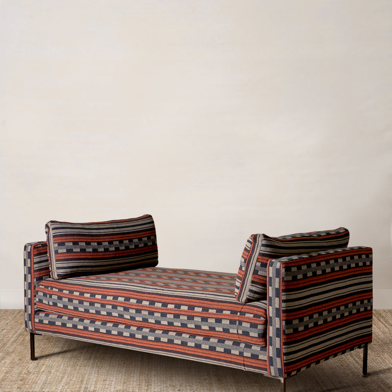 Ogden Settee Upholstered in Heavy Duty Charcoal Brown Print (72")