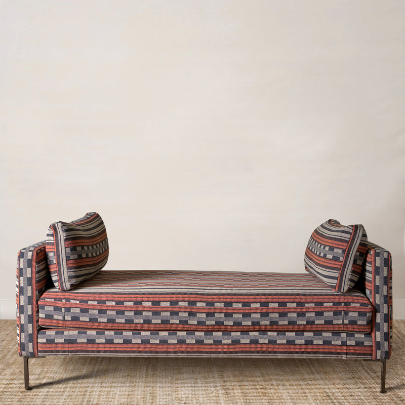 Ogden Settee Upholstered in Heavy Duty Charcoal Brown Print (72")