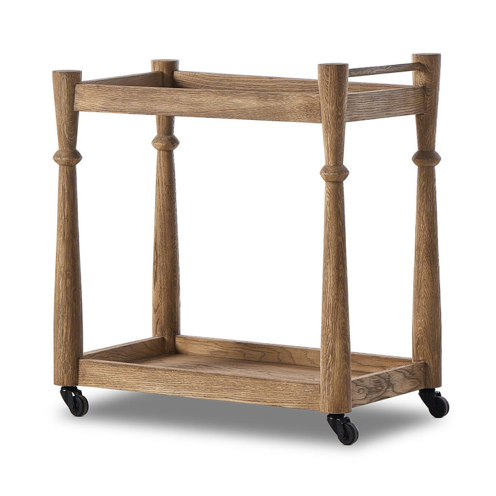 Alina Bar Cart in Light Wash Solid Oak