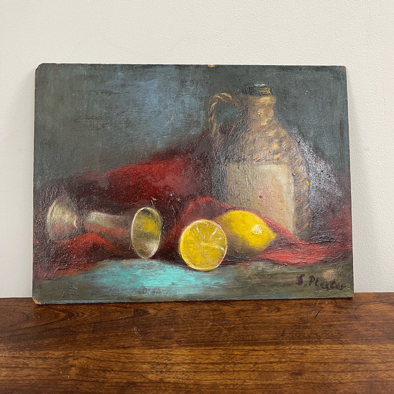 Original Oil on Masonite "Still Life Lemon" by Estelle Pleeter