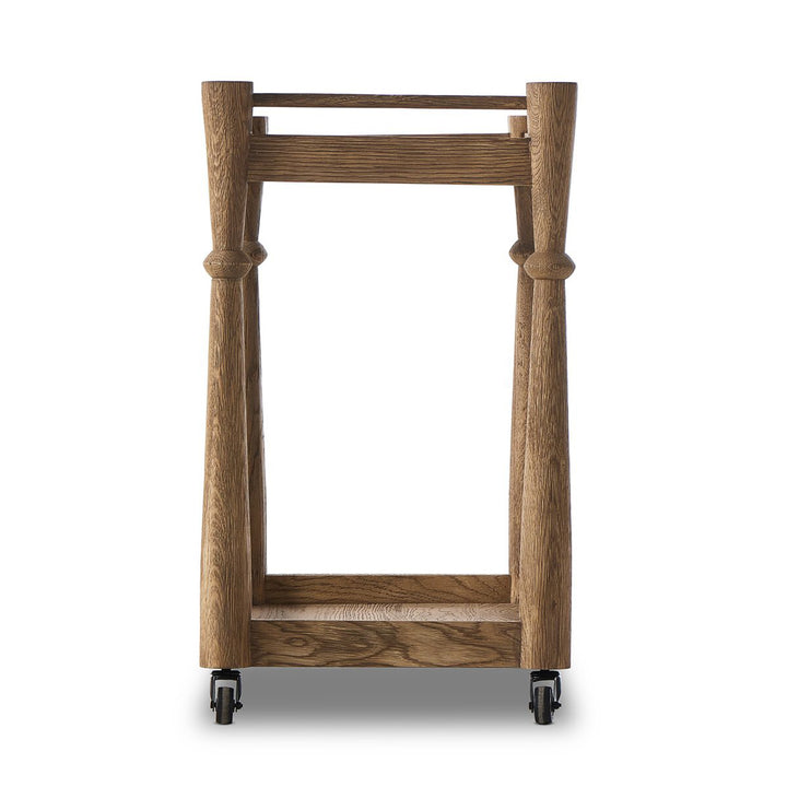 Alina Bar Cart in Light Wash Solid Oak