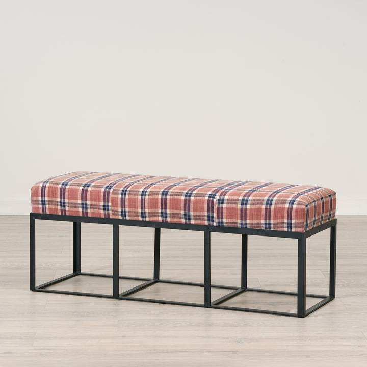 Cruz 48" Bench Upholstered in Pink and Navy Plaid