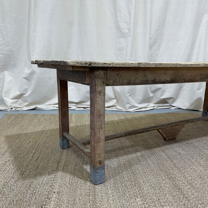 Antique Belgium Farm Table With Galvanized Tip Legs