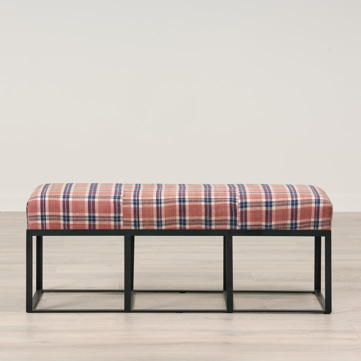 Cruz 48" Bench Upholstered in Pink and Navy Plaid