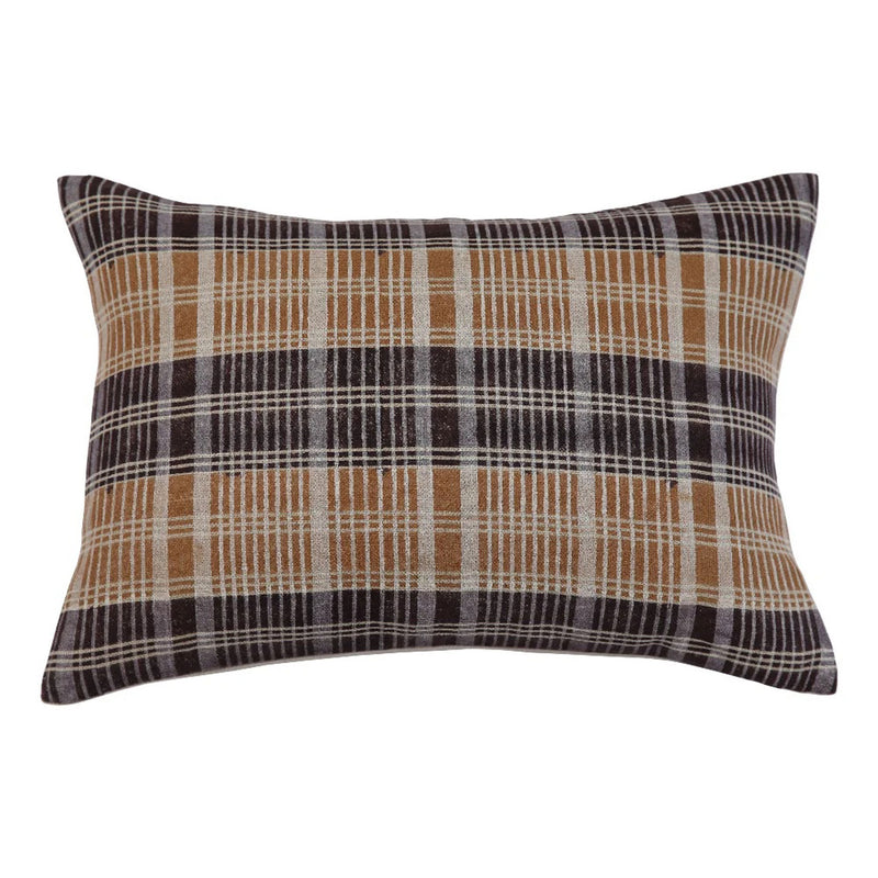 Plaid Ochre Linen Pillow 14x20 w/ Filler