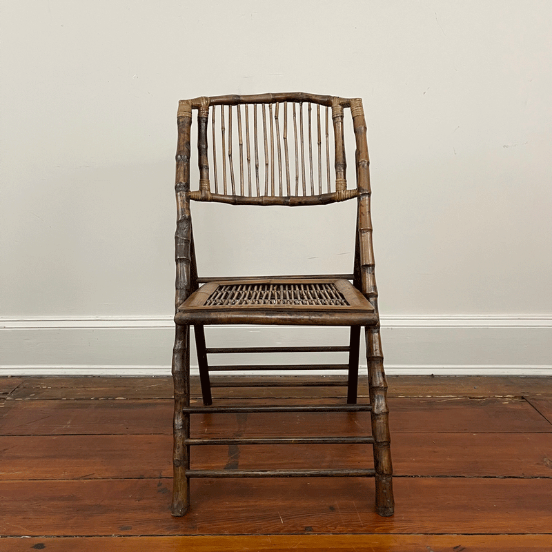 Vintage Set of 6 Bamboo And Rattan Folding Chairs Ca.1960