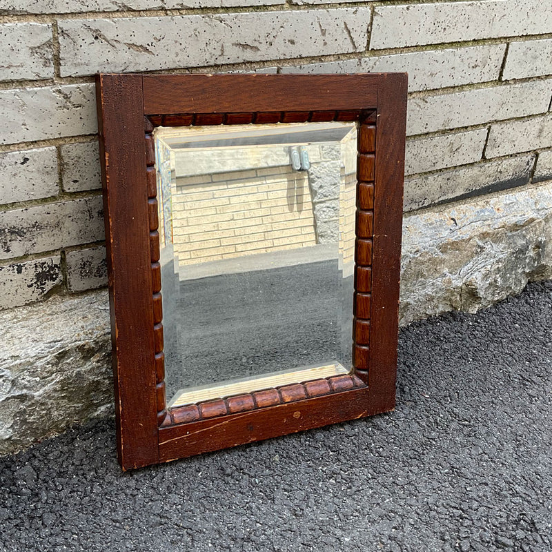 Vintage Small Oak Frame w/ Original Beveled Mirror