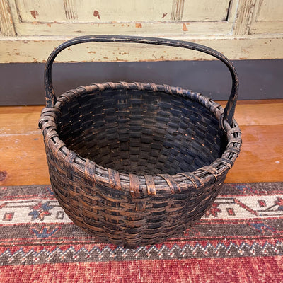 Ca. 1800's Oak and Ash 13" Round Splint Basket with Carved Handle