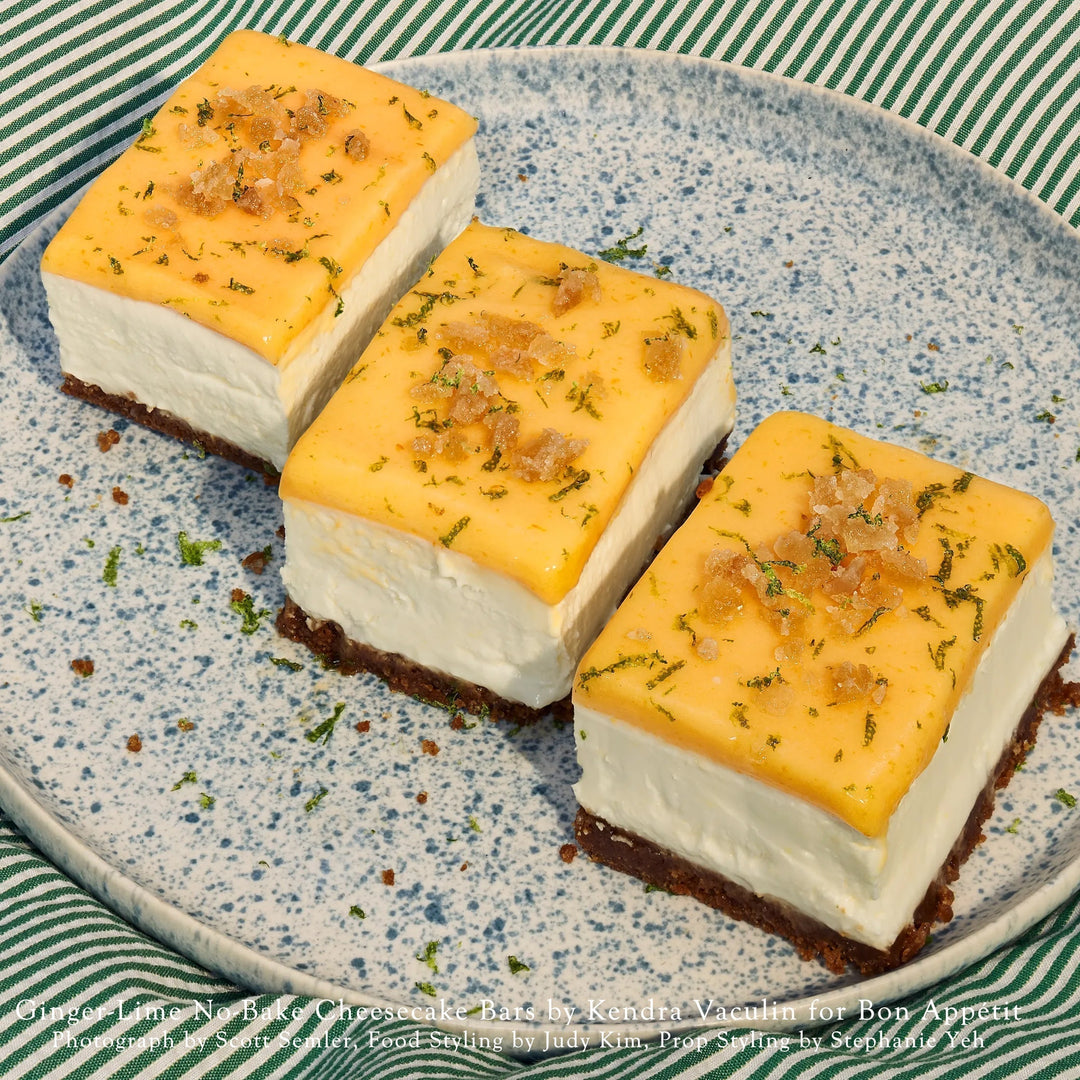Ginger-Lime No-Bake Cheesecake Bars by Kendra Vaculin for Bon Appétit