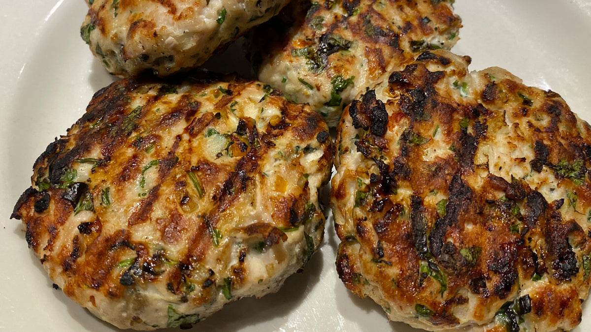 Grilled Chicken (or Turkey) Burgers, Thai-Style