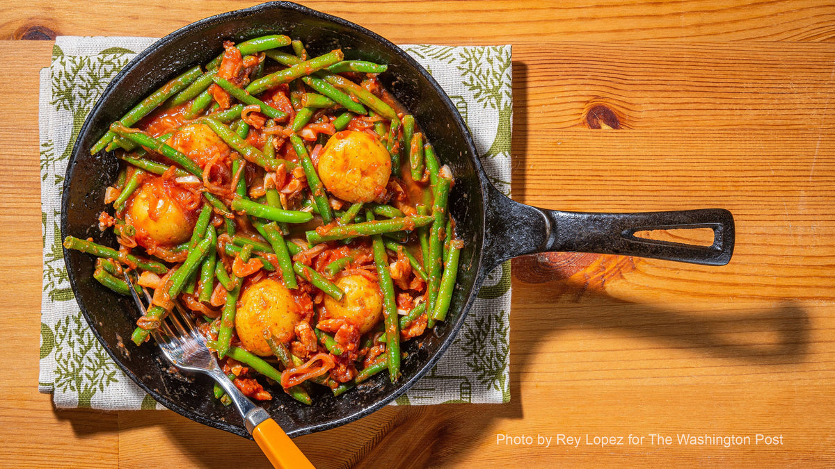 Tomato-Braised Green Beans and Potatoes (from Washington Post)