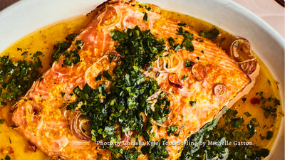 Roasted Salmon with Citrus Salsa Verde (from Bon Appetit)