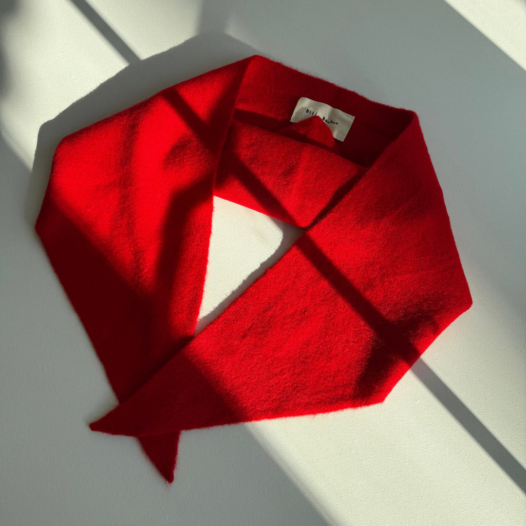 Fuzzy Wool Cravat Scarf - Red Corel