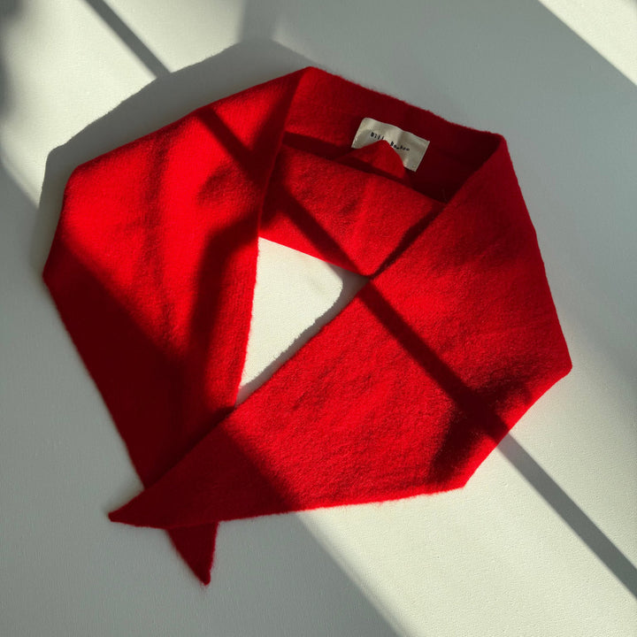 Fuzzy Wool Cravat Scarf - Red Corel