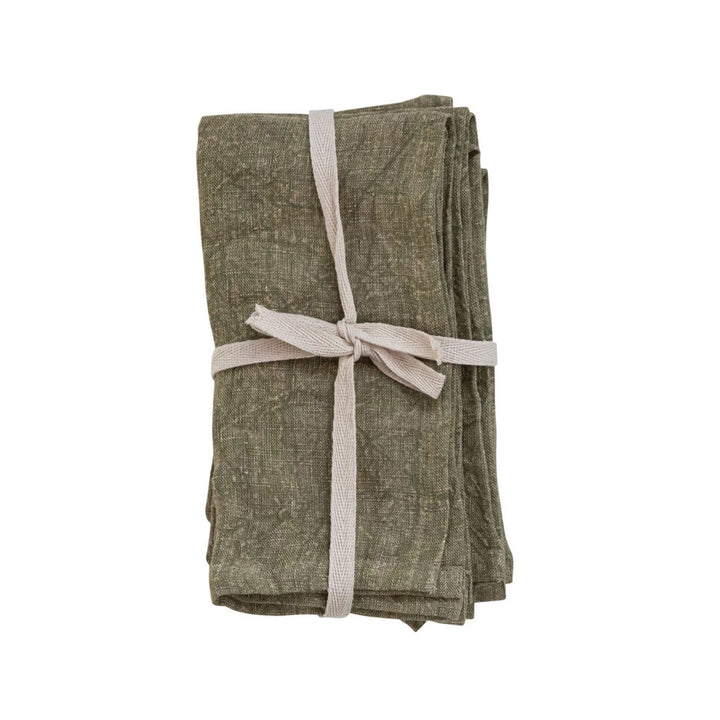 18" Square Stonewashed Linen Napkins in Olive s/4