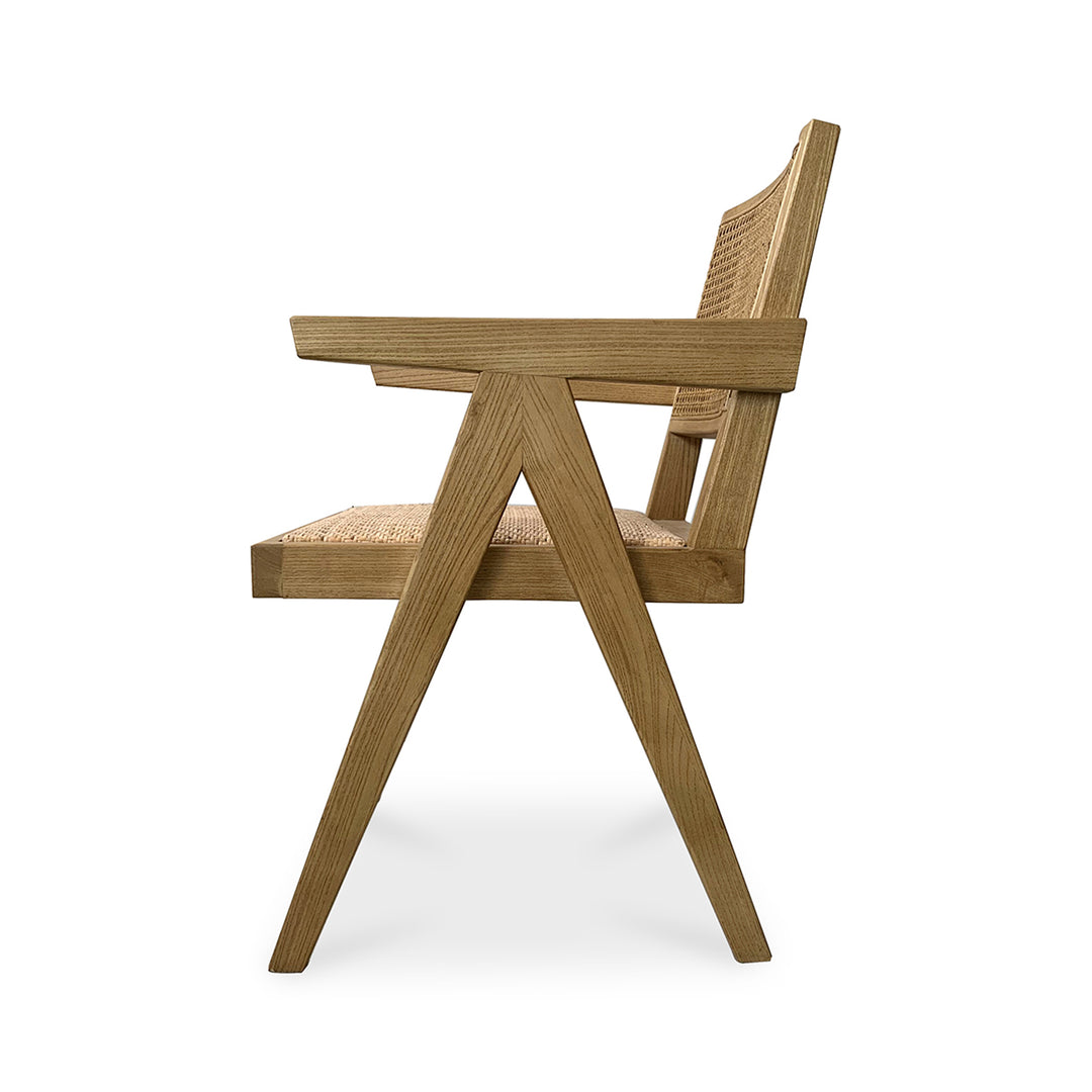 Wooden chair with a woven seat on a white background