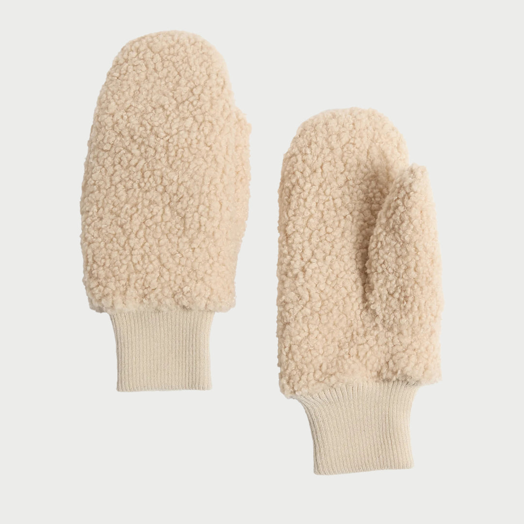Boucle Teddy Mittens in Tan