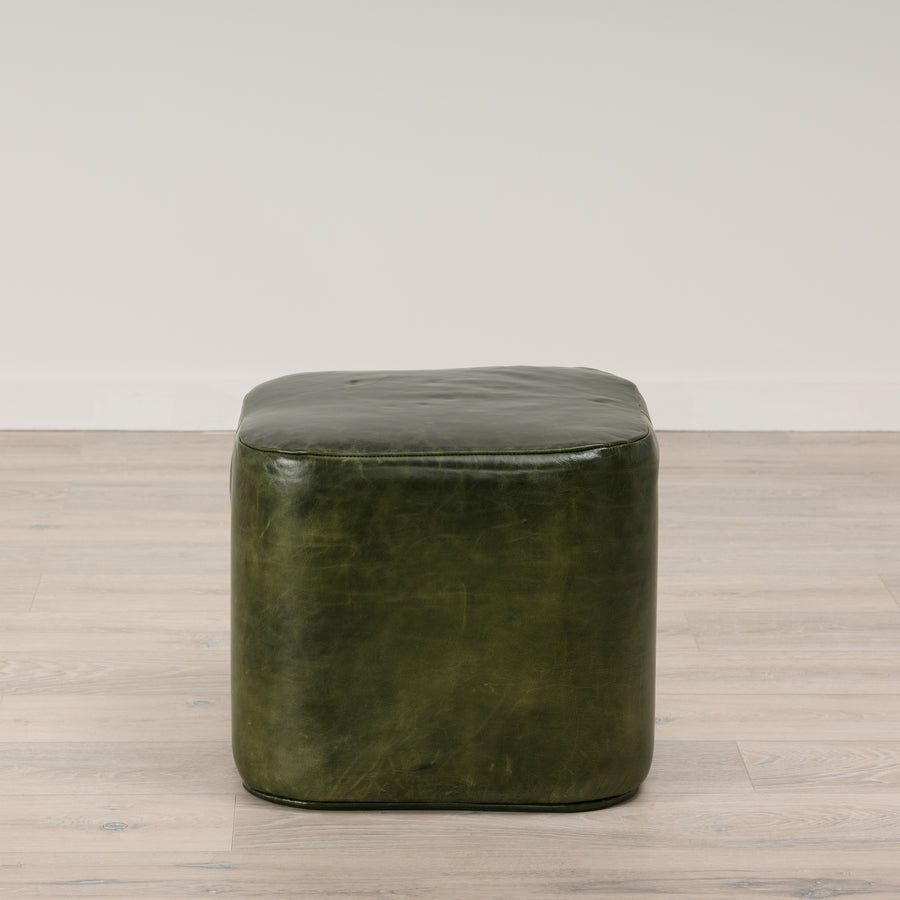 Ames Ottoman Upholstered in Verdant Green Leather