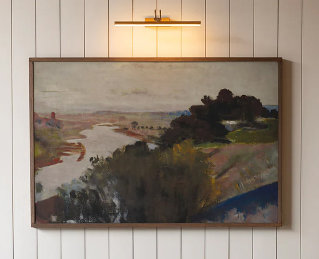 Lingering Dusk on the River Bend Horizontal Framed Wooden Art 48x32 Dark Brown Frame