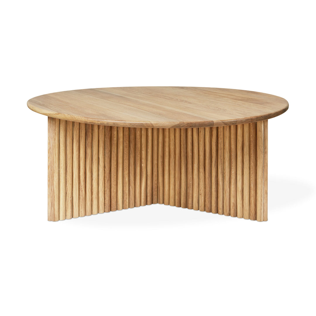 Wooden coffee table with a unique design on a white background