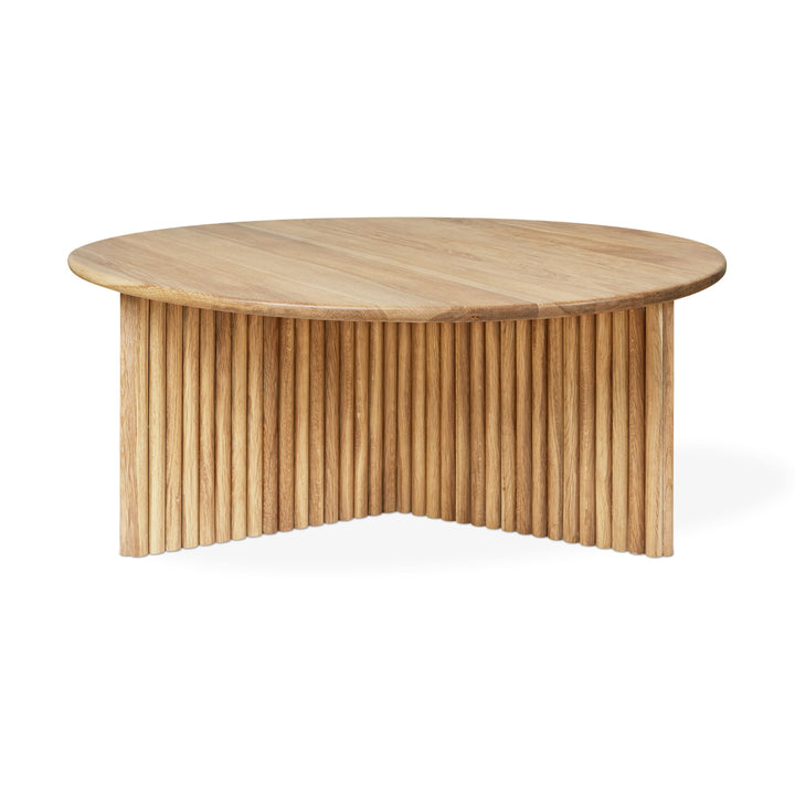 Wooden coffee table with a unique design on a white background