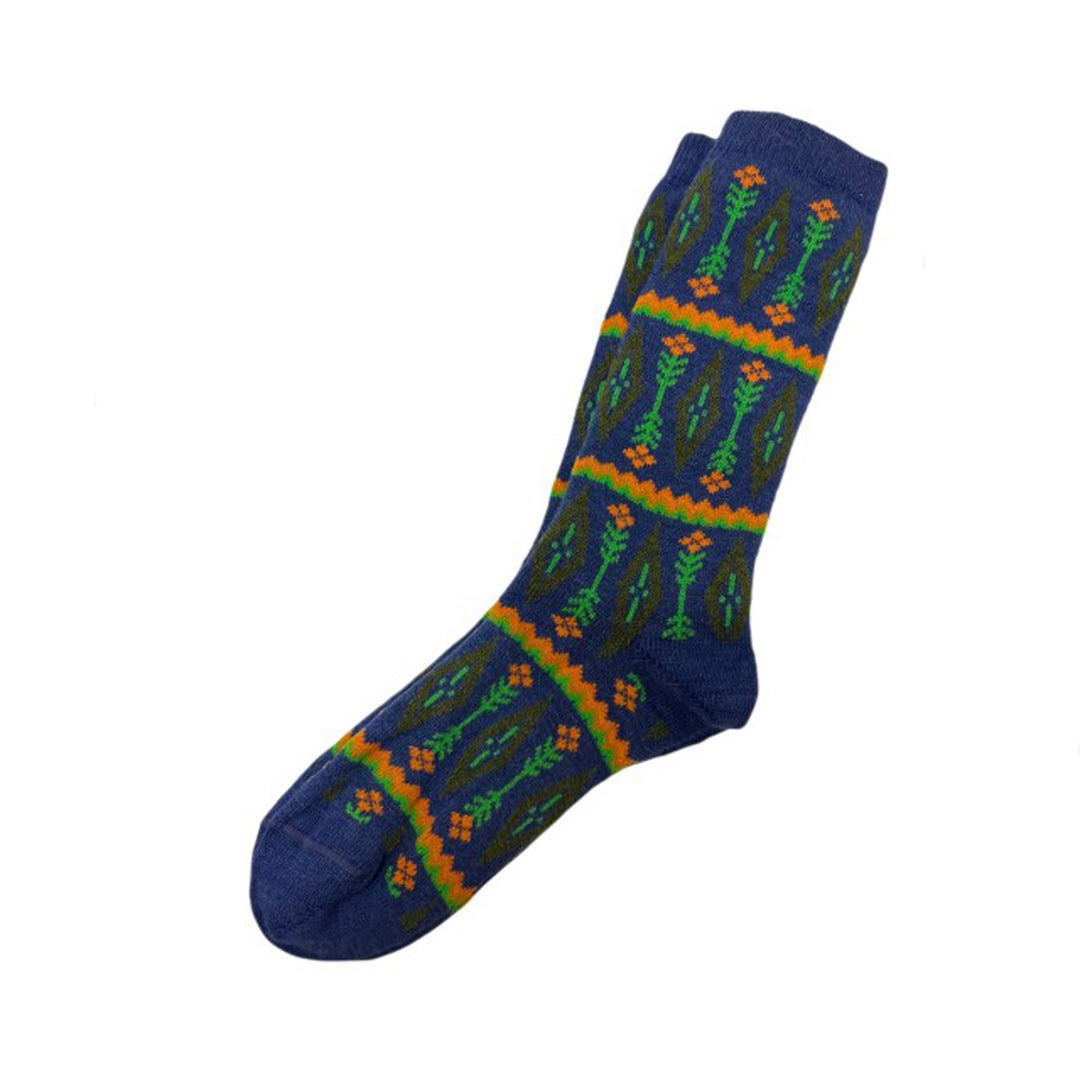 Floral Diamond Alpaca Blend Socks in Blue - M