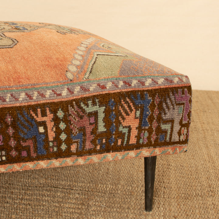 Vintage Rug Ottoman w/ Metal Legs 33x61 (1024-AA)