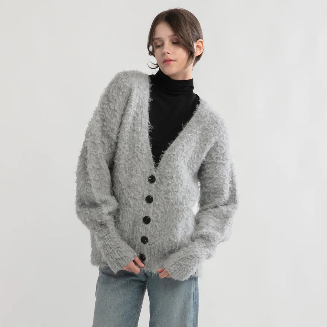 Shaggy Faux Fur Cardigan in Grey