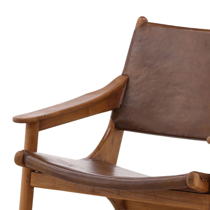 Mcgowan Brown Leather and Teakwood Occasional Chair