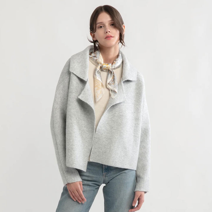 Flap Collar Cardigan in Light Grey