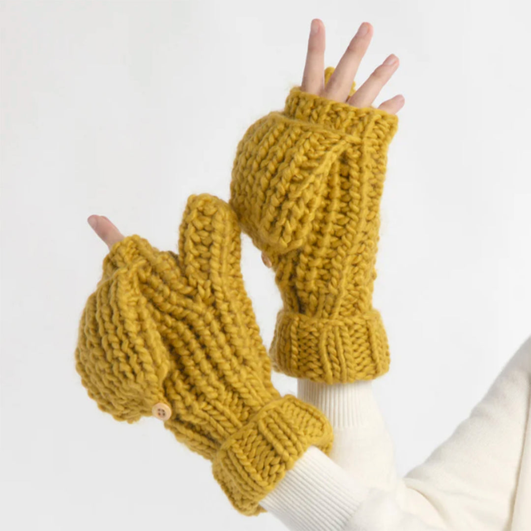 Hand Knitted Flip Mitten Gloves - Avocado