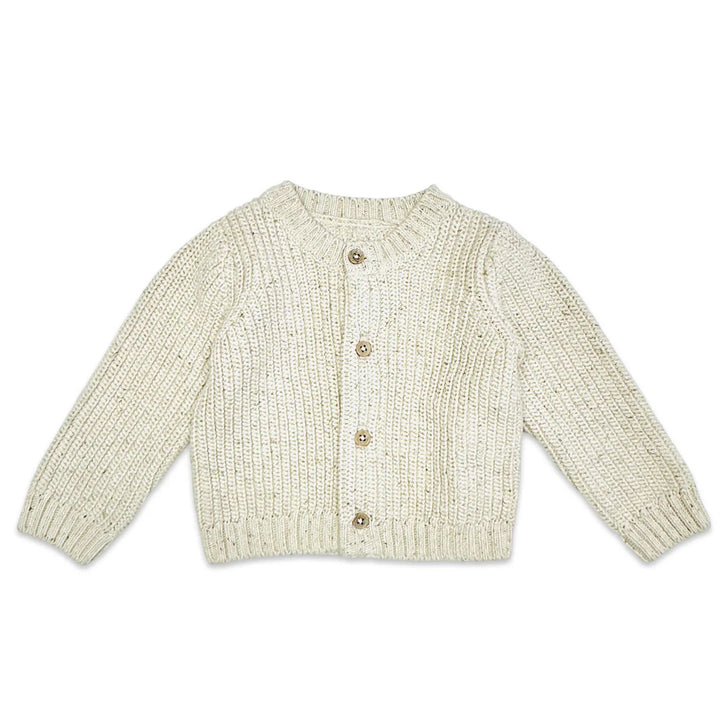 Classic Chunky Knit Button Sweater Cardigan in Speckled Linen 3-6M