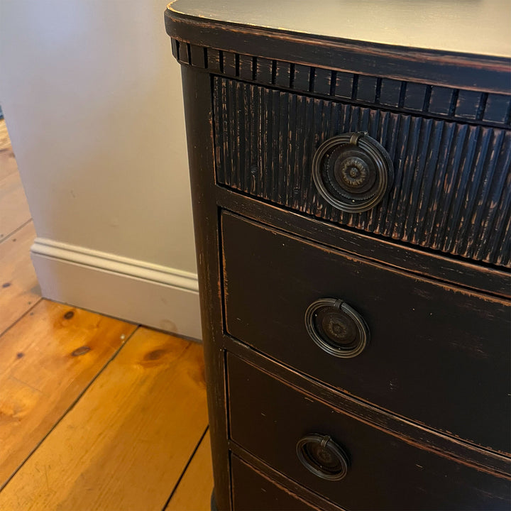 Gustavian Bureau Curved with Ribbed Top Drawer in Antique Black