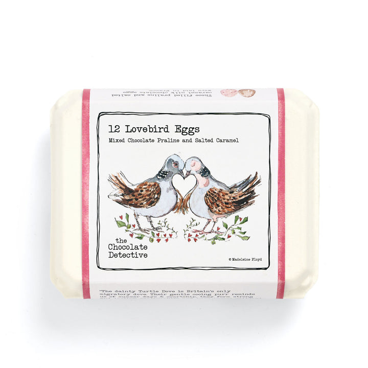 12 Love Bird Eggs Chocolate Hazelnut Praline & Salted Caramel