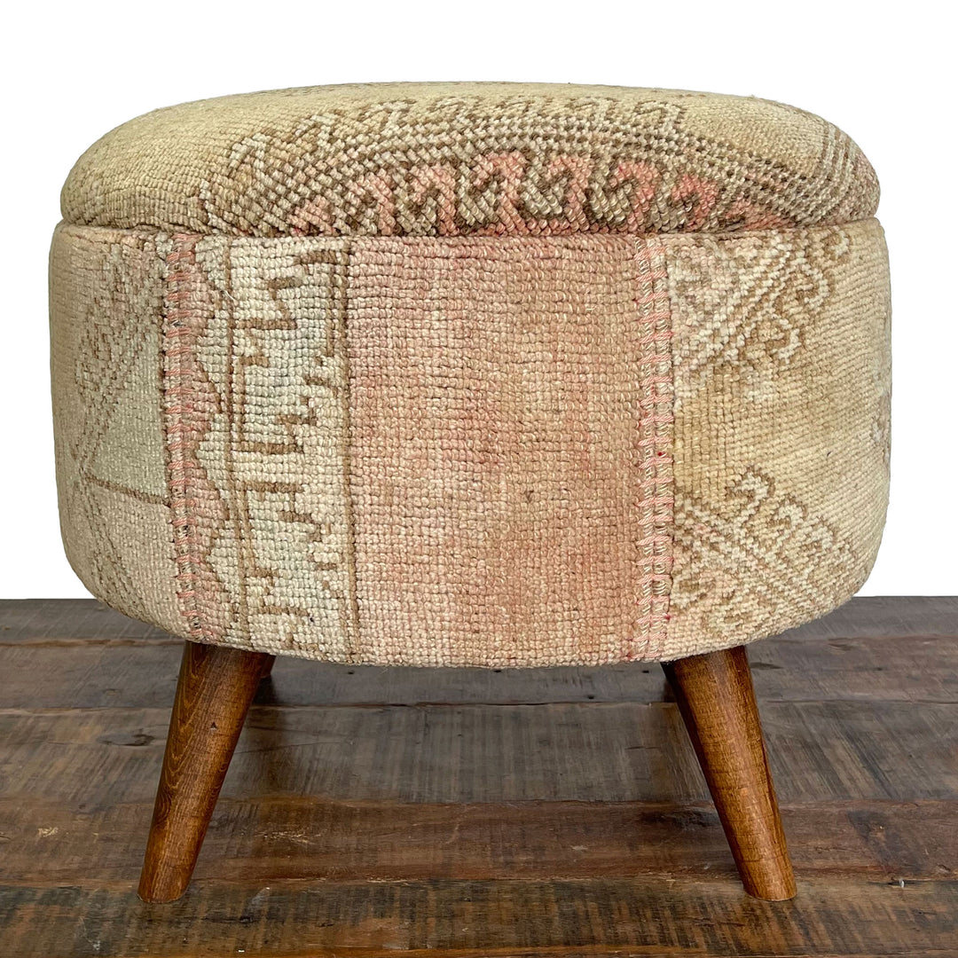 Vintage Medium Round Rug Ottoman (1124-K)