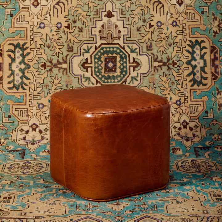 Ames Ottoman in Chestnut Brown Leather by Younger & Co