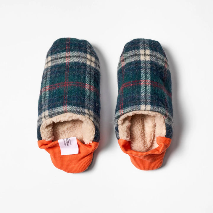 Shaggy tartan x Quilted boa Slipper - XL