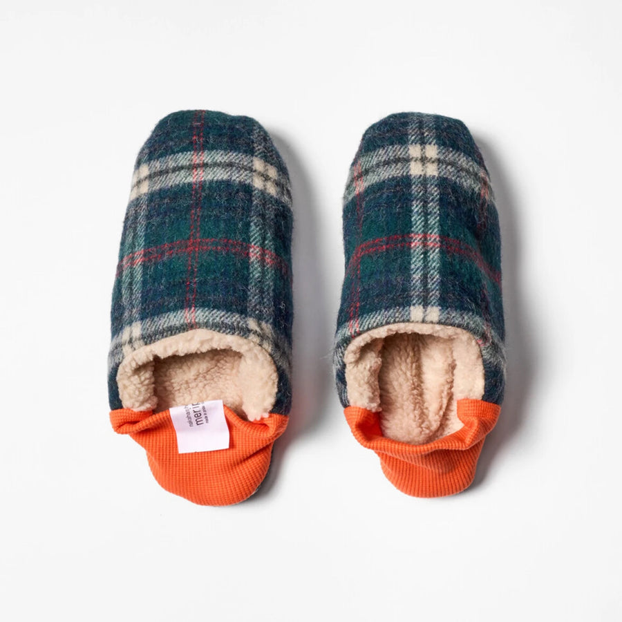 Shaggy tartan x Quilted boa Slipper - XL