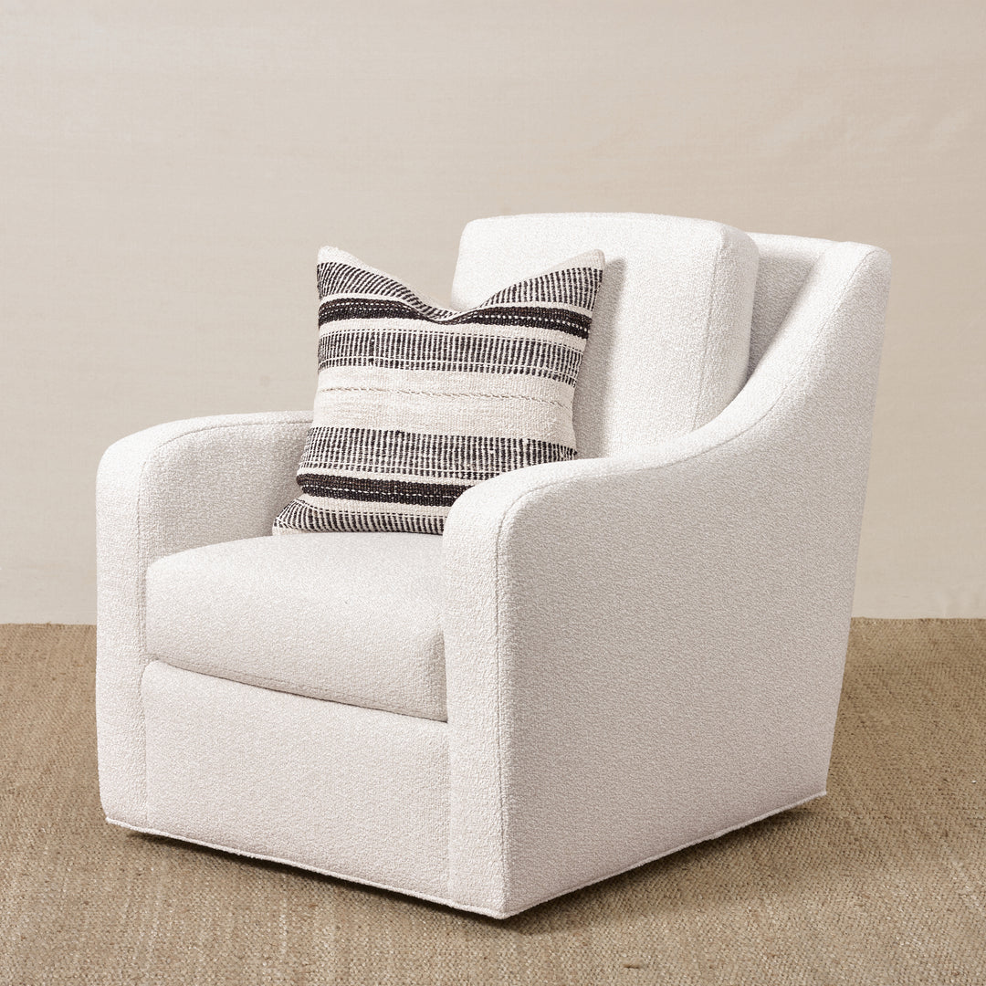 Abbie Swivel Chair Upholstered Kidproof Pale Bone with Classic Cushion