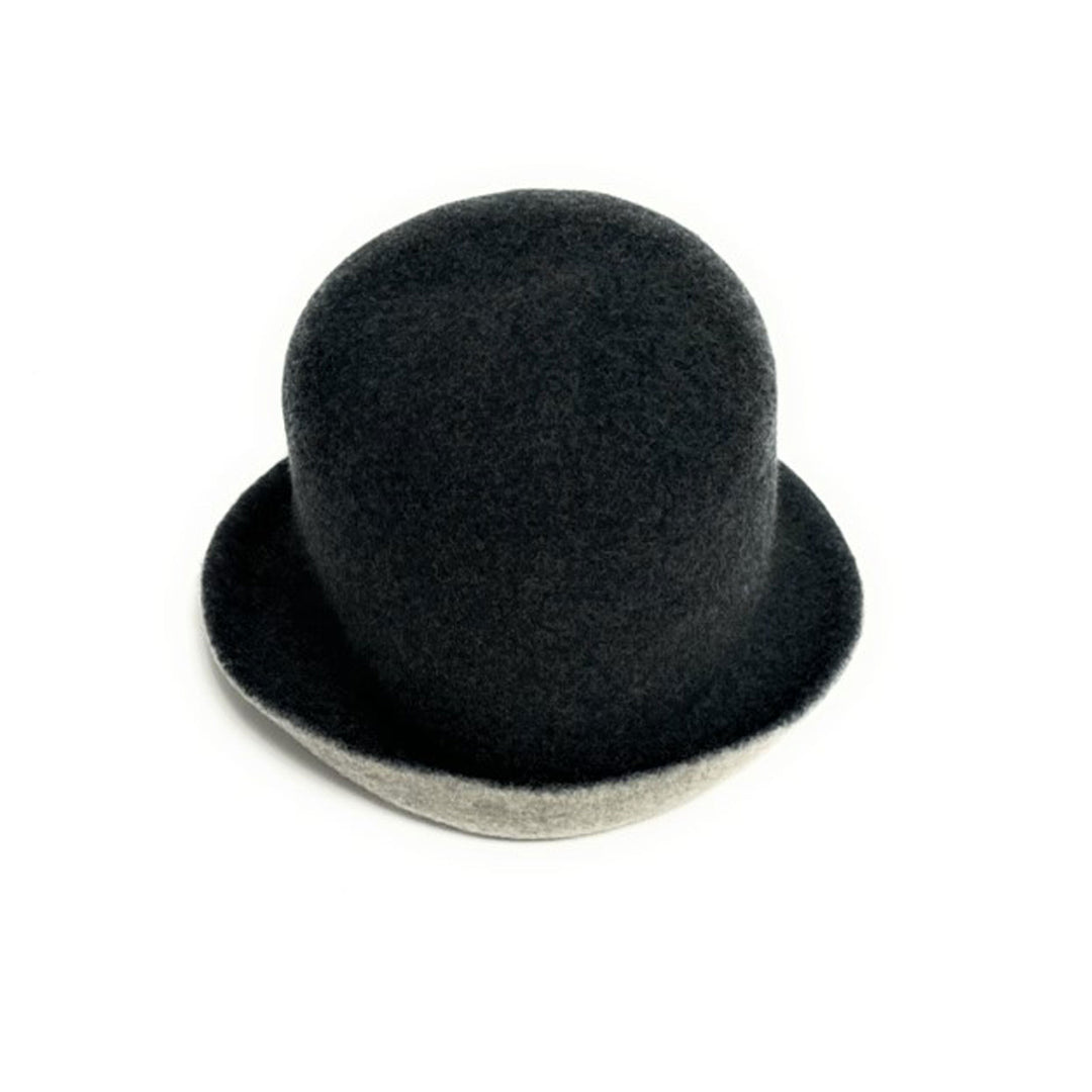 Boiled Wool Reversible Cloche Hat in Black/Grey