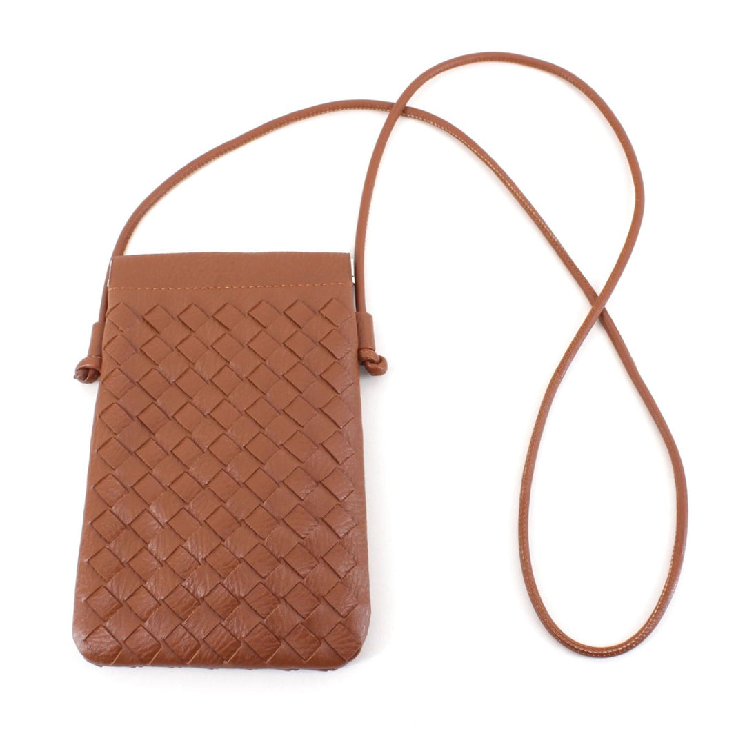 Small Woven Crossbody Phone Bag Brown