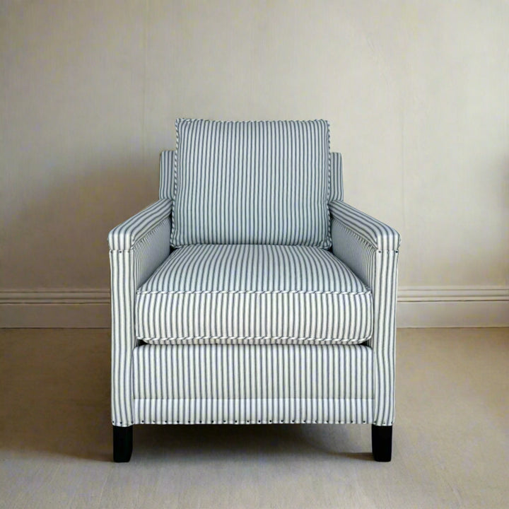Olive Chair in Heavy Duty French Ticking Charcoal by Lee Industries