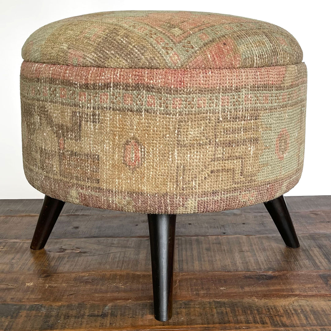 Vintage Medium Round Rug Ottoman (1124-G)