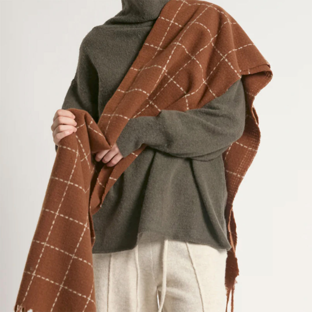 Windowpane Blanket Scarf - Brown