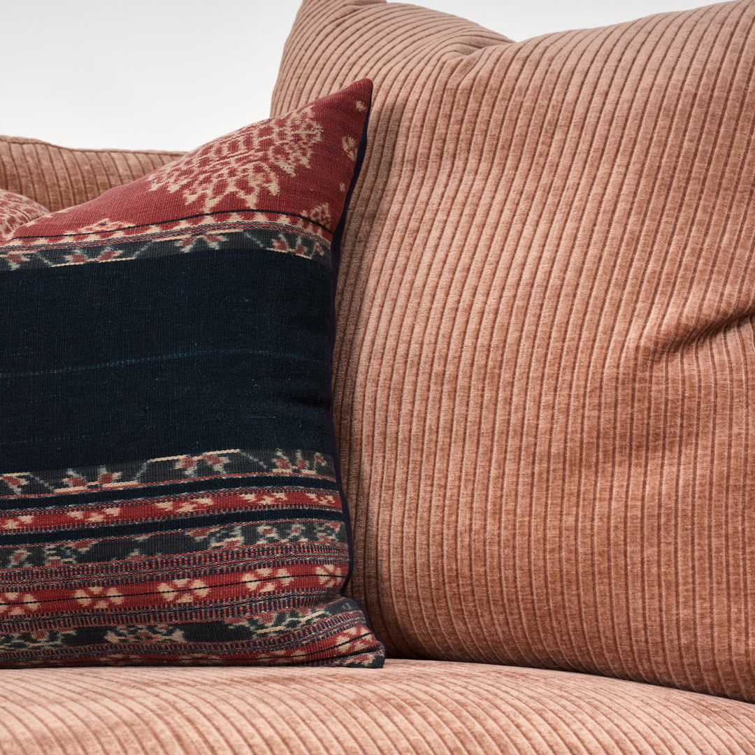 Sectional: Boden Right Seated Cuddler End Upholstered in Heavy Duty Rustic Terracotta with Cloud Standard Cushion and Chocolate Leg Finish....AND... Boden Left-Seated 2-Seat Bench Sofa End Upholstered in Heavy Duty Rustic Terracotta with Cloud Standard Cushion and Chocolate Leg