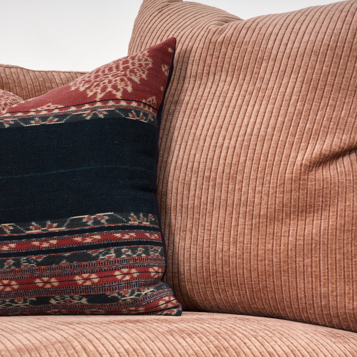 Sectional: Boden Right Seated Cuddler End Upholstered in Heavy Duty Rustic Terracotta with Cloud Standard Cushion and Chocolate Leg Finish....AND... Boden Left-Seated 2-Seat Bench Sofa End Upholstered in Heavy Duty Rustic Terracotta with Cloud Standard Cushion and Chocolate Leg