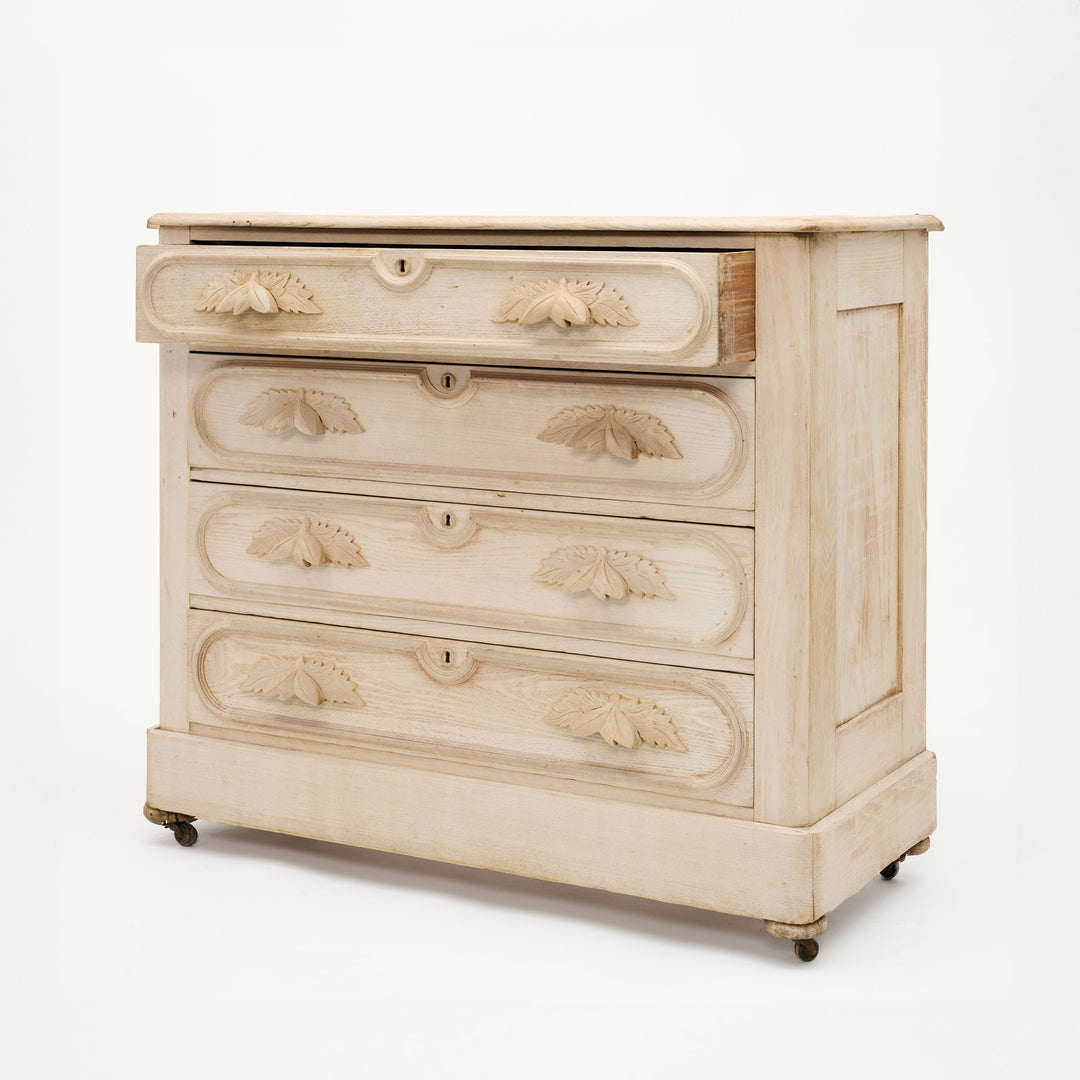 Vintage Bleached Chest with Carved Pulls