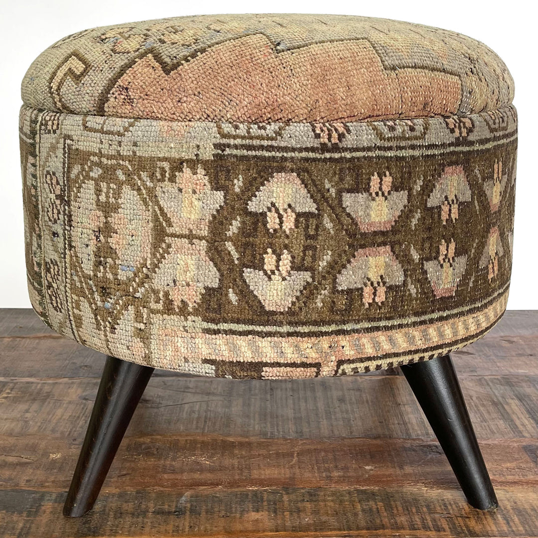 Vintage Medium Round Rug Ottoman (1124-I)